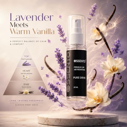 Image of Premium Car Air Freshener Spray 60ml | Pure Drive | Anti Odour Technology | Lavender & Vanilla Twist | Interior Fabric Freshener | Long Lasting Luxury Fragrance | Up to 400+ Sprays