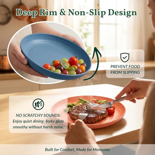 Image of Homienly Deep Dessert Plates Unbreakable Wheat Straw Dinner Plates 8 PCS Microwave & Dishwasher Safe Plates Sets for Kitchen, Camping, Reusable Plastic Plates for Kids, Appetizer (Colorful, 8 inch)