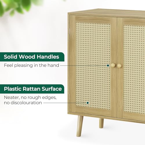Huuger Buffet Cabinet With Storage, Storage Cabinet With Pe Rattan Decor Doors, Accent Cabinet With Solid Wood Feet, Sideboard Cabinet For Hallway thumb #6