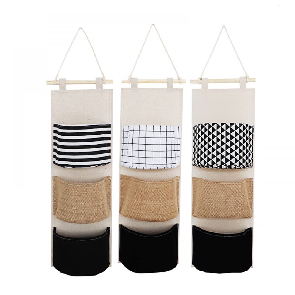 YXSH Lot De 3 Pochettes Murales À Suspendre, Sac Organisateur De Rangement Et Ensemble De Pochettes De Rangement pour Magazines sur La Porte, Panier en Tissu Poche À Montage Suspendu Étagères