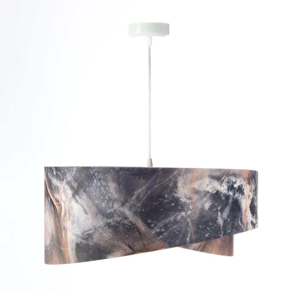 Licht-Erlebnisse Hängeleuchte E27 rund Ø 50 cm in Grau marmoriert Gold Doppelschirm Stoff Velours Optik Modern Pendelleuchte Wohnzimmer Hängelampe Esszimmer