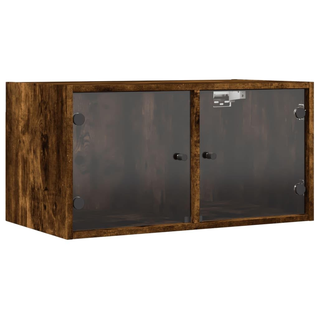 2er Set Wandschränke mit Glastüren Räuchereiche 68,5x37x35 cm Büro Schrank klein Modernes Design für Schlafzimmer Küche und Homeoffice