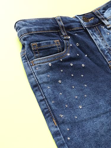 Image of KiddoPanti Girls Solid Waist Elasticated Straight Fit Jeans