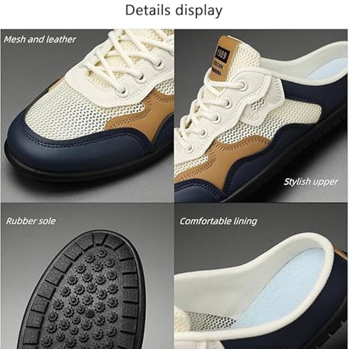 Mens Backless Slip On Sneakers Shoes,Breathable Mesh Sports Soft Sole Non-Slip Beach Heelless Sandals Large Size Men's Casual Slippers2