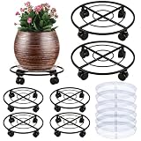 6 Packs Large Metal Plant Caddy 12' Heavy-duty Plant Dolly with PU Wheels Wrought Iron Rolling Plant Stand with Casters Indoor Outdoor Plant Pot Movers Planter Rollers Coaster Trolley, Black