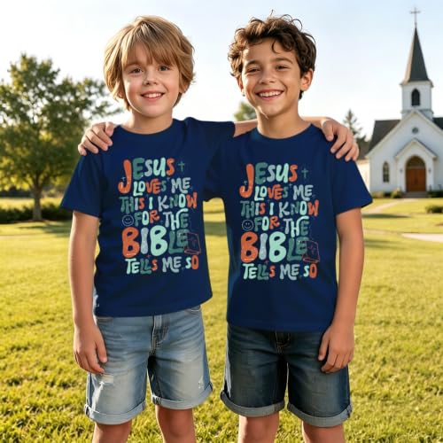 Image of Christian Shirts for Boys Kids Jesus Loves You Bible Verse God T Shirts Religious Faith Cute Graphic Tees Casual Tops
