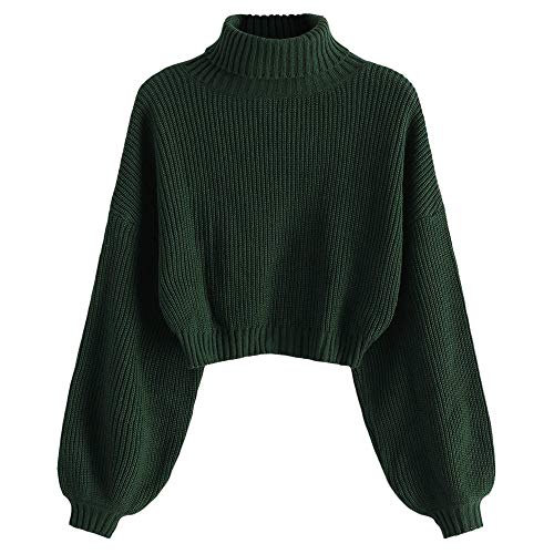ZAFUL Women's Pullover Sweater Drop Shoulder Plain Knitted Cropped Sweater Pullover Solid Long Sleeve Cropped Tops