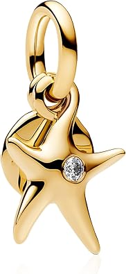 14K Gold Plated Starfish Double Split Dangle Charms for Bracelets 925 Sterling Silver with Cubic Zirconia Bead Halloween Christmas Graduation Season Jewelry Gifts for Women