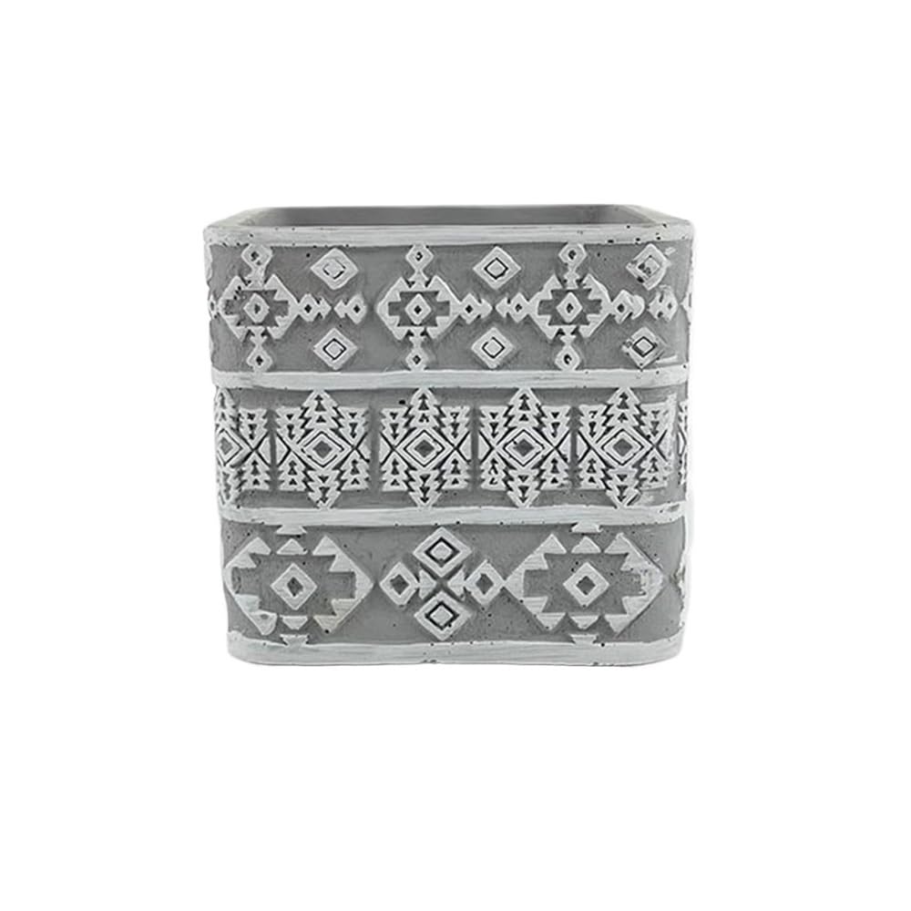 vasi per piante Vaso da fiori di forma quadrata con fori di drenaggio, vaso for piante in cemento con motivo in rilievo bianco sfondo grigio, for balcone soggiorno camera da letto Vasetti Per Piantine
