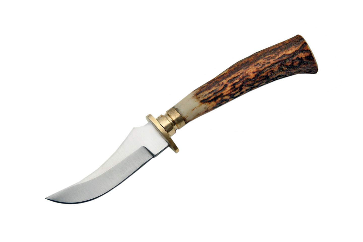 SZCO Supplies Mini Stag Hunting Knife - 5.25 Inch Stainless Steel Blade with Stag Handle, Brass Guard, and Leather Sheath - Perfect for Outdoor, Survival, Camping, and Hunting
