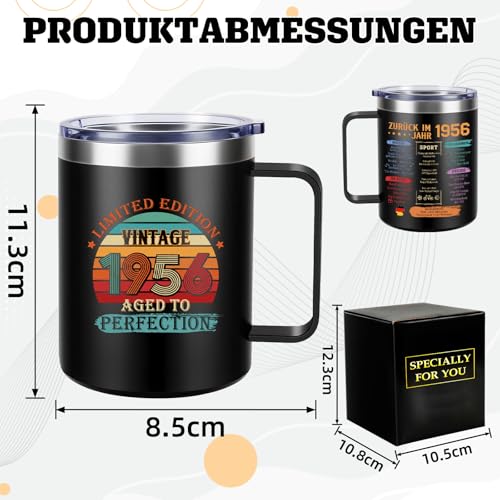 TUZELIYA Thermobecher 450ml Edelstahl 70 Geburtstag Geschenk Mann & Frau, 1956 Jahrgang Geschenk… – Ansicht 3