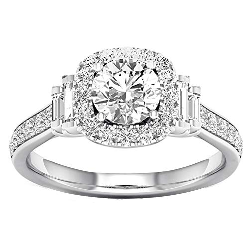 Ginger Lyne Collection Julieanna Halo Pave Sterling Silver Cubic Zirconia CZ Simulated Diamond Wedding Promise Engagement Ring for Women Bridal Jewelry Size 5