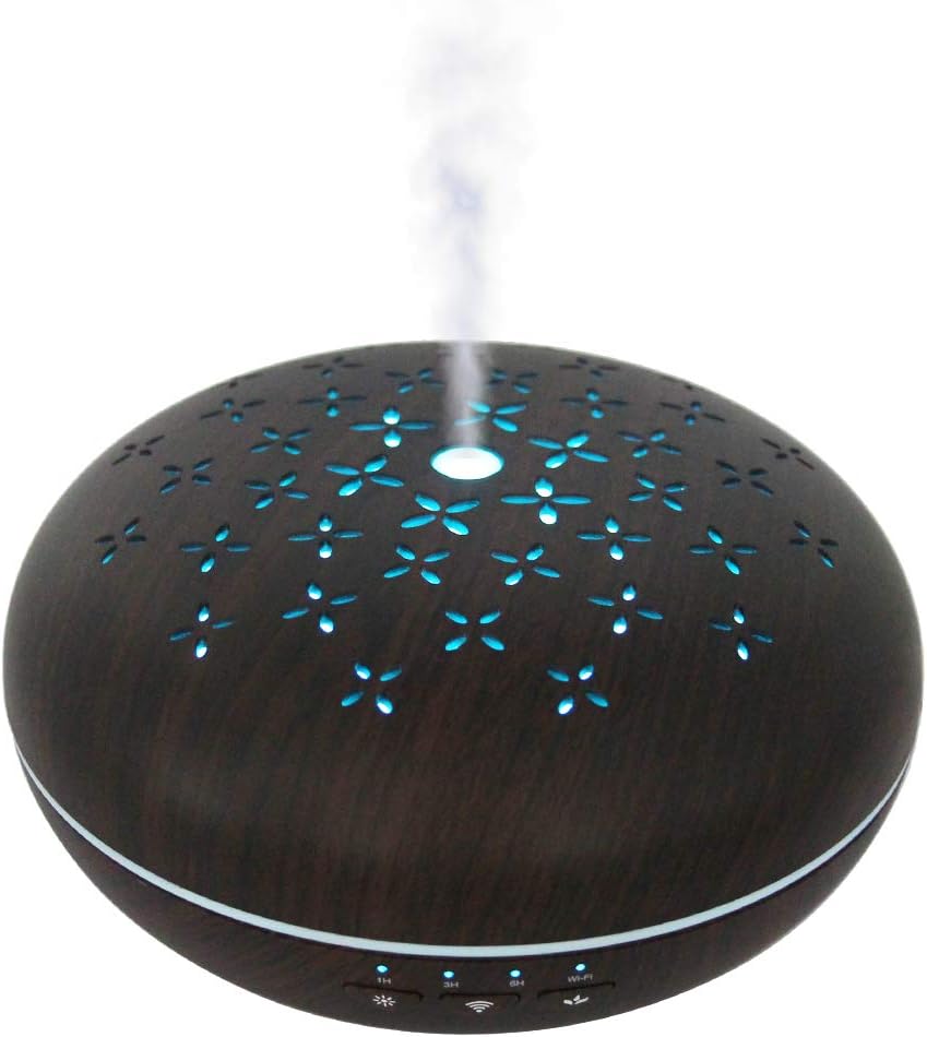 DIKLA 400ML Ultrasonic Aroma Diffuser Essential Oil Diffuser Humidifier with 7 Colorful LED Light Controlled by Smart Phone APP Waterless Automatically Shut-off