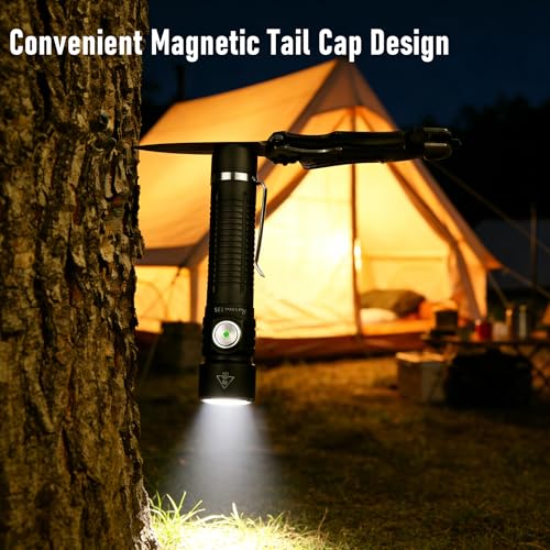 Lampe torche tactique 7 modes d'éclairage avec base magnétique puissante
