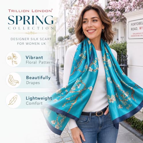 Trillion London® Long Silk Scarf for Women, Neck Scarves, Lightweight Shawl - Image 3