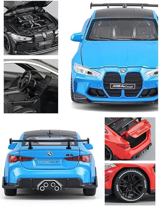 Image of BMW M4 1:32 Diecast Model Car | Metal Collectible Sports Car with Pull-Back Action, Openable Doors, Lights & Sounds Toy for Kids & Adults, Birthday Gift (Colour as a per Stock)
