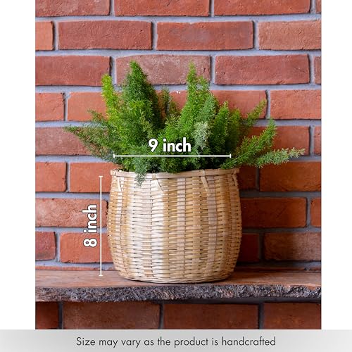 Image of Bamboo Basket - Versatile Indoor & Outdoor Use for Balcony, Terrace, Garden, Bedroom, Living Room, Flower Pot Storage for Toys, Clothes, Magazine, Laundry Basket (Small)