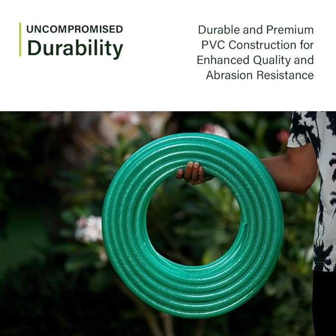 Image of Rama 20 mm (3 /4 inch), braided 3layered 15 mtr(50 feet) pvc water pipe light weight durable flexible heavy duty hose with connectopr and clamps water gardening cleaning
