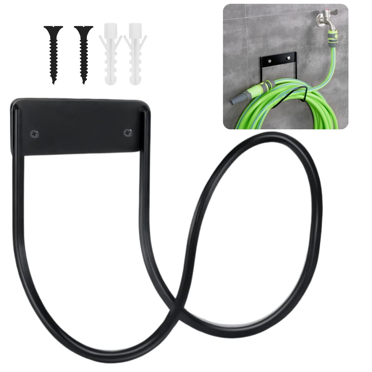 ecofynd Garden Hose Hanger, Heavy Duty Wall Mounted Watering Hose Holders, Portable Irrigation Hose Hanger, Garden Pipe Holder Hook (HOSE004-BLK)