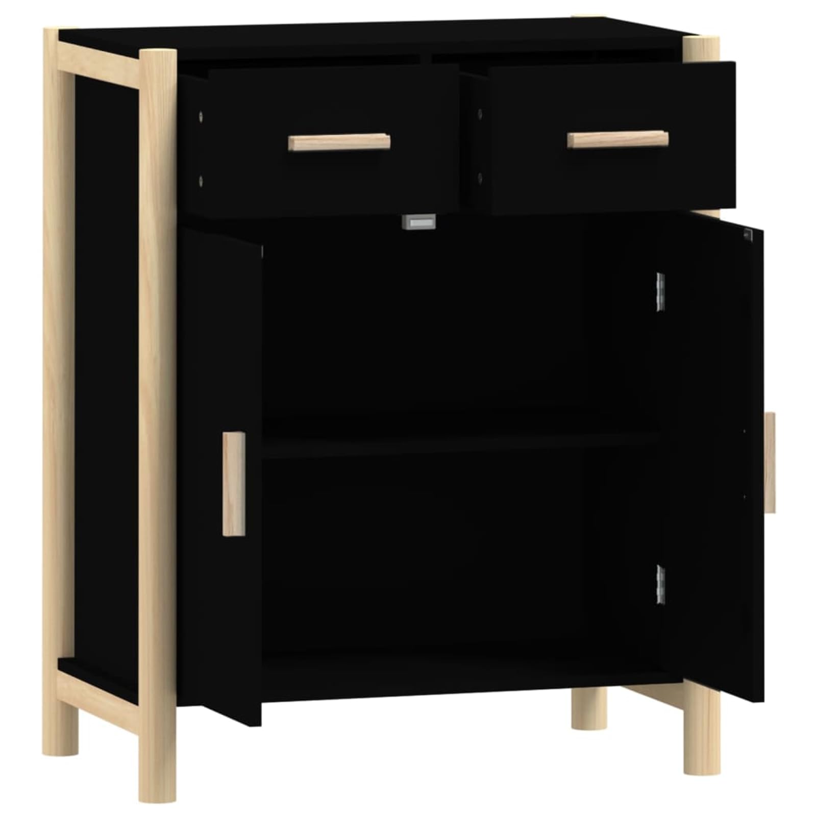 Kredens czarny, 62 x 38 x 75 cm, materiał drewnopochodny z litego drewna sosnowego – stabilna szafka do salonu do dekoracji i przechowywania