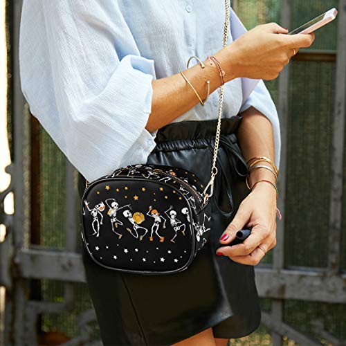 ALAZA Cute Sugar Skull Pumpkin Star Halloween PU Leather Small Crossbody Bag Purse Wallet Cell Phone Bags with Adjustable Chain Strap & Multi Pocket3