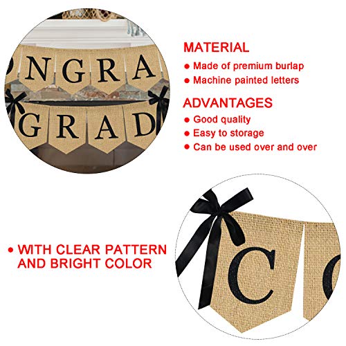 Image of Burlap Congrats Grad Graduation Banner - No DIY Required | Rustic Vintage Graduation Decorations Sign for College Grad Party and High School Graduation Party Supplies 2026