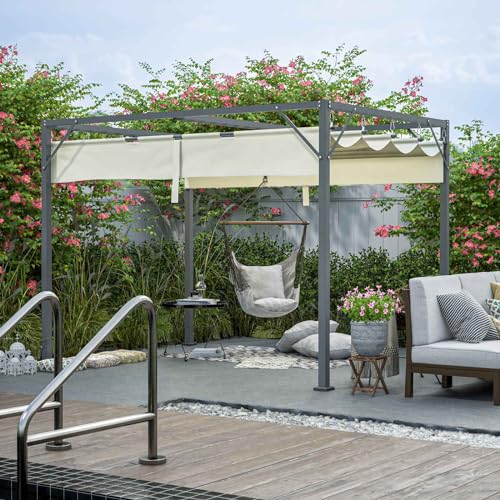 BIRCHTREE Steel Frame Pergola Gazebo 180g PE Polyester UV-Resistant Backyard Garden Sun Shade Roof...