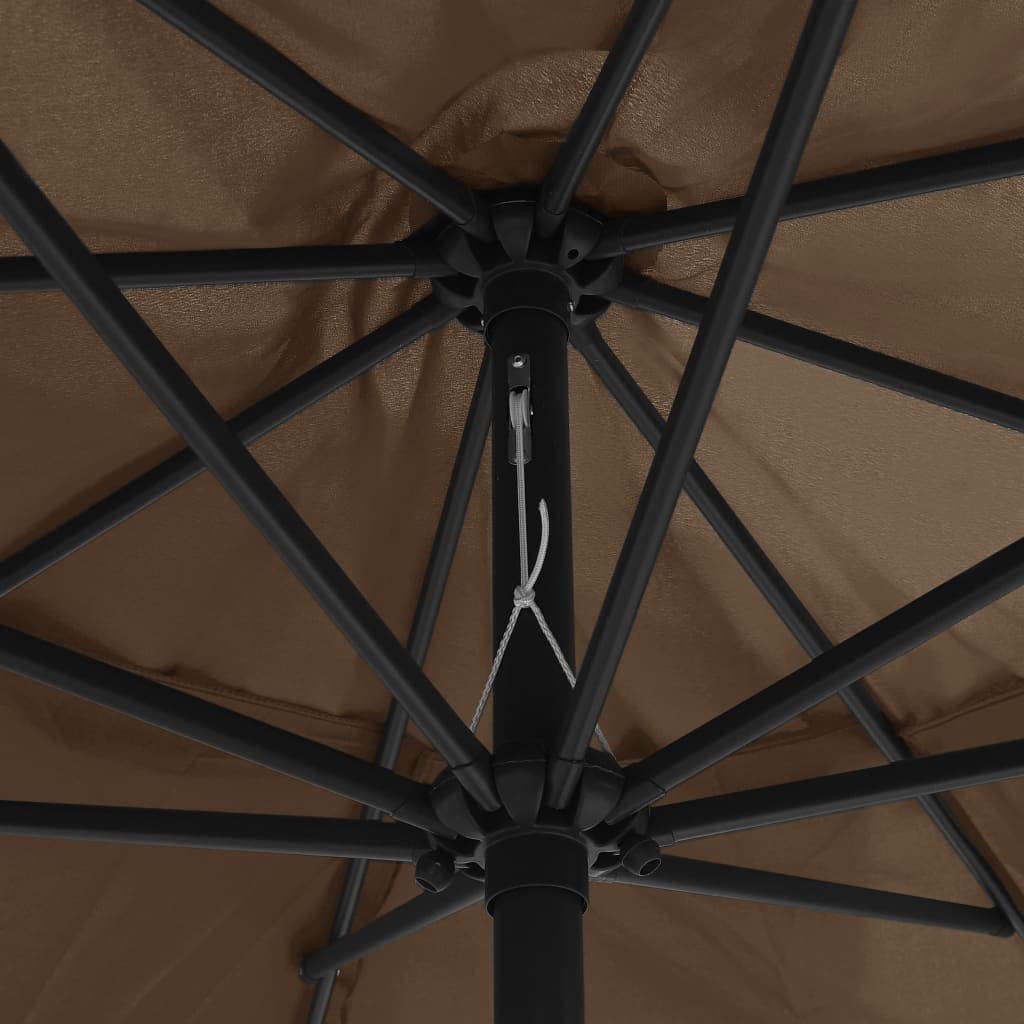 Parasol ogrodowy, parasol przeciwsłoneczny, baldachim do ogrodu, na zewnątrz, na patio, z metalowym słupkiem, 390 cm, kolor taupe