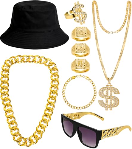 BIAOKS 80s 90s Hip Hop Costume Kit Rapper Accessories for Men Women
