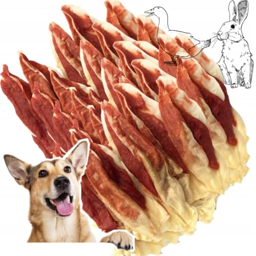 LalaZoo Hunde Snack Kaninchenohren mit Ente 500g Natürliche Kausnacks für Hunde Proteinreich Getreidefrei Ohne Zuckerzusatz Belohnung Zahnpflege-Snack