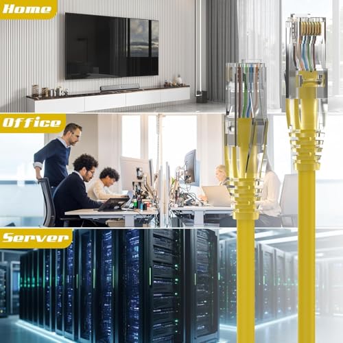 Image of Cat6 Ethernet Cable 10 ft - 24 Pack High-Speed LAN Patch Cord RJ45, Gold-Plated Connectors, Short Network Cable for Patch Panel, Router, Modem, Switch - Yellow