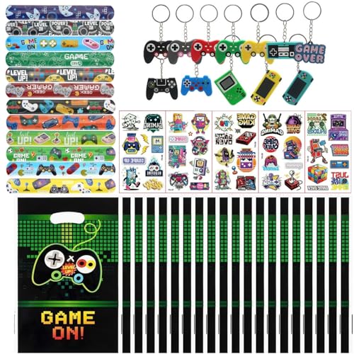 39 Pezzi Videogiochi Gadget Compleanno Bambini, Compleanno, Portachiavi Gioco, Braccialetti, Tatuaggio Luminoso, Sacchetti Caramelle,Gadget Festa Bomboniere