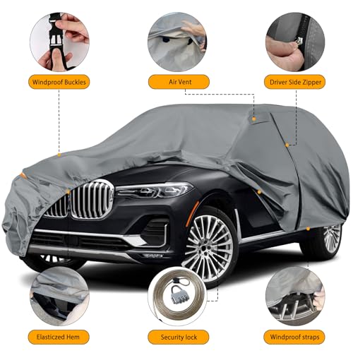Image of Waterproof Premium Car Covers Replace for 2019-2025 BMW X7, 10 Layers Heavy Duty with Cotton Liner All Weather Car Cover with Zipper Door, Windproof Bands for Snow Rain Dust Protection