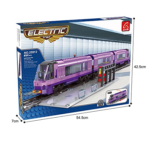 VPPI Technik Zug Eisenbahn Bausatz, Eisenbahnzug Bausteine Modell mit Schienen mit Motor, 631 Teile City Güterzug… – Bild 4