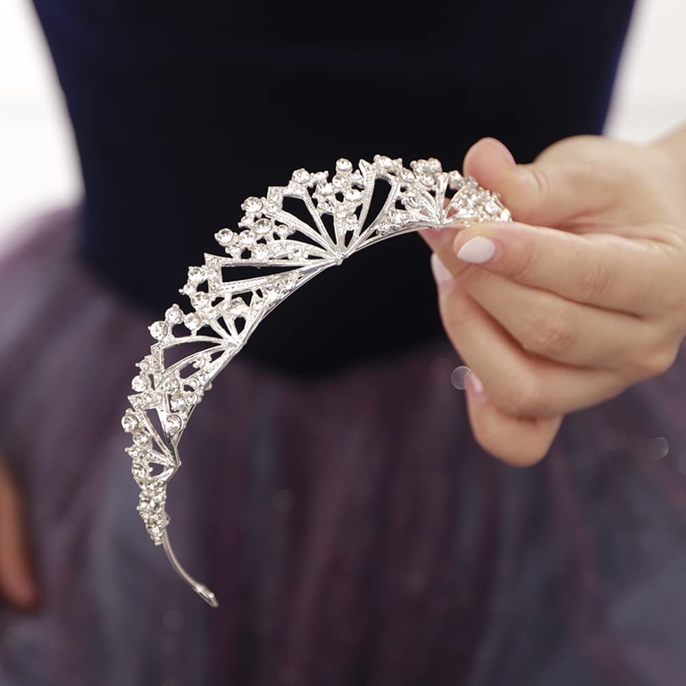 JWICOS Crystal Tiaras and Crowns for Women Wedding Tiara Headpiece for Bride Bridal Headband Hair Accessories Princess Tiara for Birthday Pageant Prom Party (Silver) - Image 4
