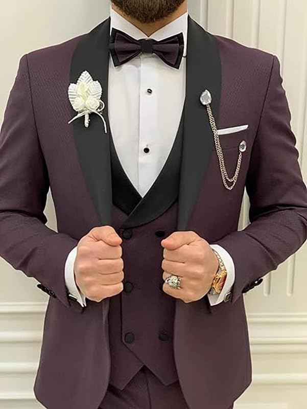 Mens Suits Slim Fit - 3 Piece Suit Men Tuxedo Wedding Party Prom Dinner One Button Shawl Lapel Suit4