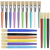 20Pcs Children Artist Paint Brush Set, Colorful Painting Brushes for Kids, Round and Flat Hog Bristle Brush Set, Art Paintbrush Set, Kids Painting Tools for for Watercolor, Oil, Acrylic, Crafts