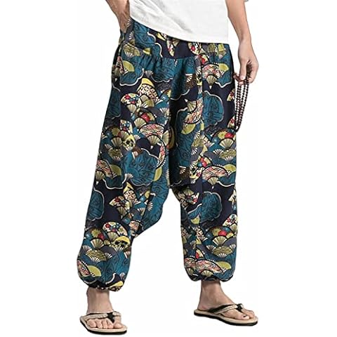 perdontoo Mens Casual Harem Pants with Print Cover