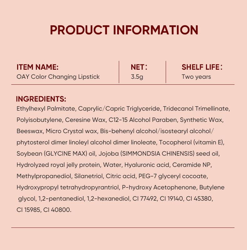 Miniatura 6 de OAY Bálsamo labial que cambia de color + color de labios construible, ácido hialurónico ceramida NP, acabado brillante natural, núcleo de vitamina E