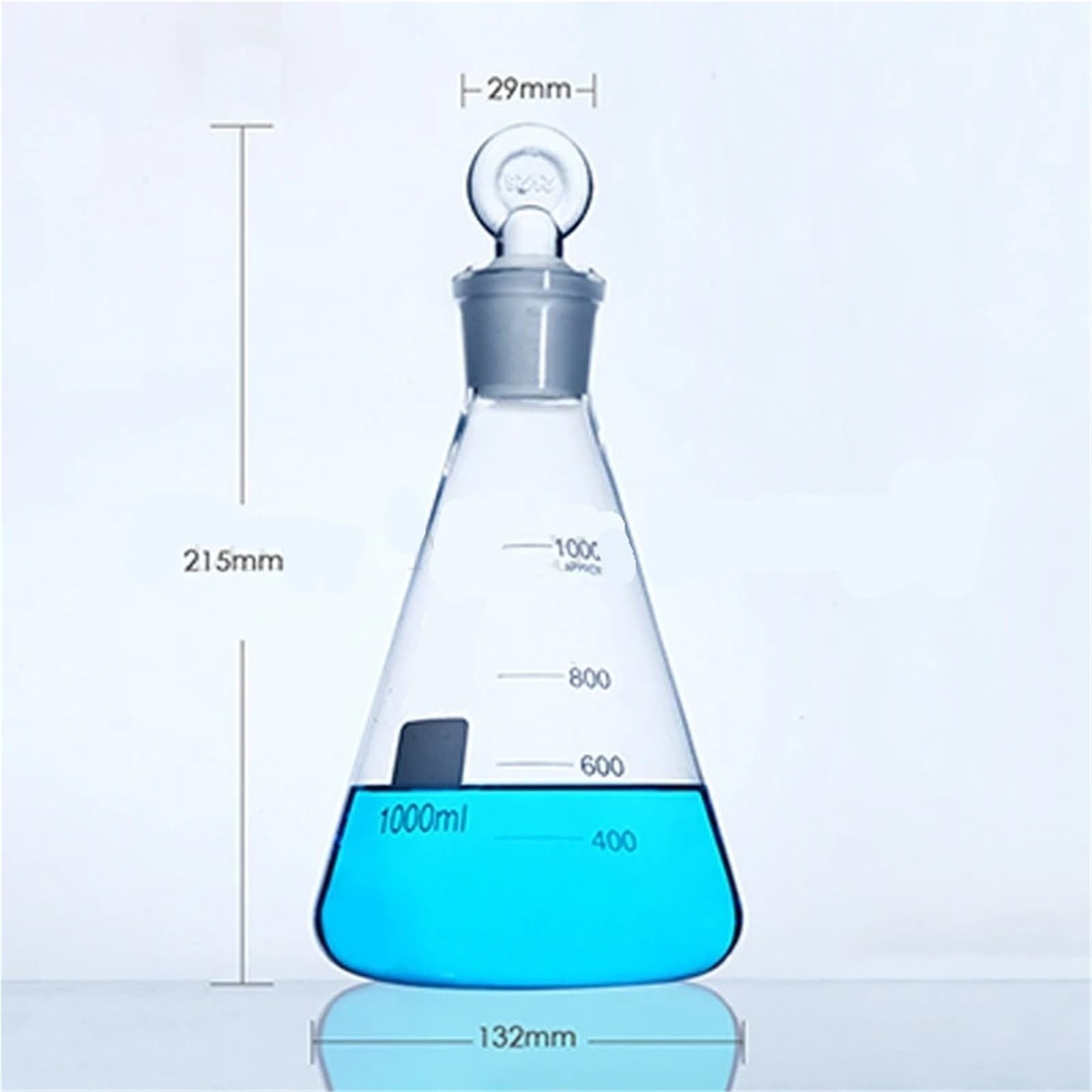 Matraz cónico Erlenmeyer de vidrio borosilicato de laboratorio de 50 ml a 1000 ml con tapón de anillo esmerilado n.° 19, n.° 24 y n.° 29(1000ml N0.29 1pc)