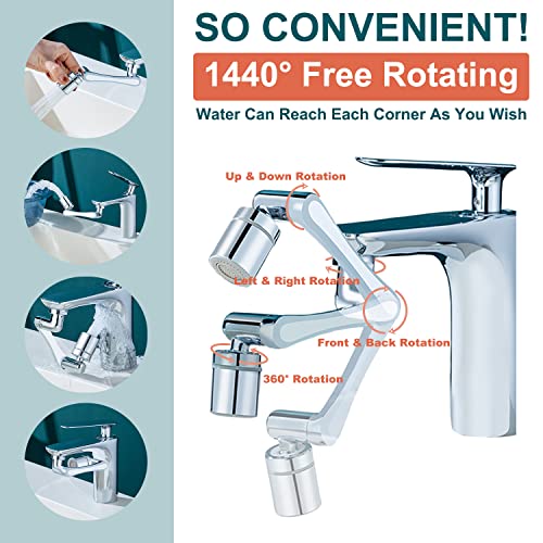 Kaivee Updated 1440 Swivel Faucet Attachment, Copper Faucet Aerator For Bathroom Kitchen, 2 Modes Splash Filter Rotating Faucet Extender, Universal 1080 Swivel Robotic Arm Extension Faucet Adapter+360 #TOP1