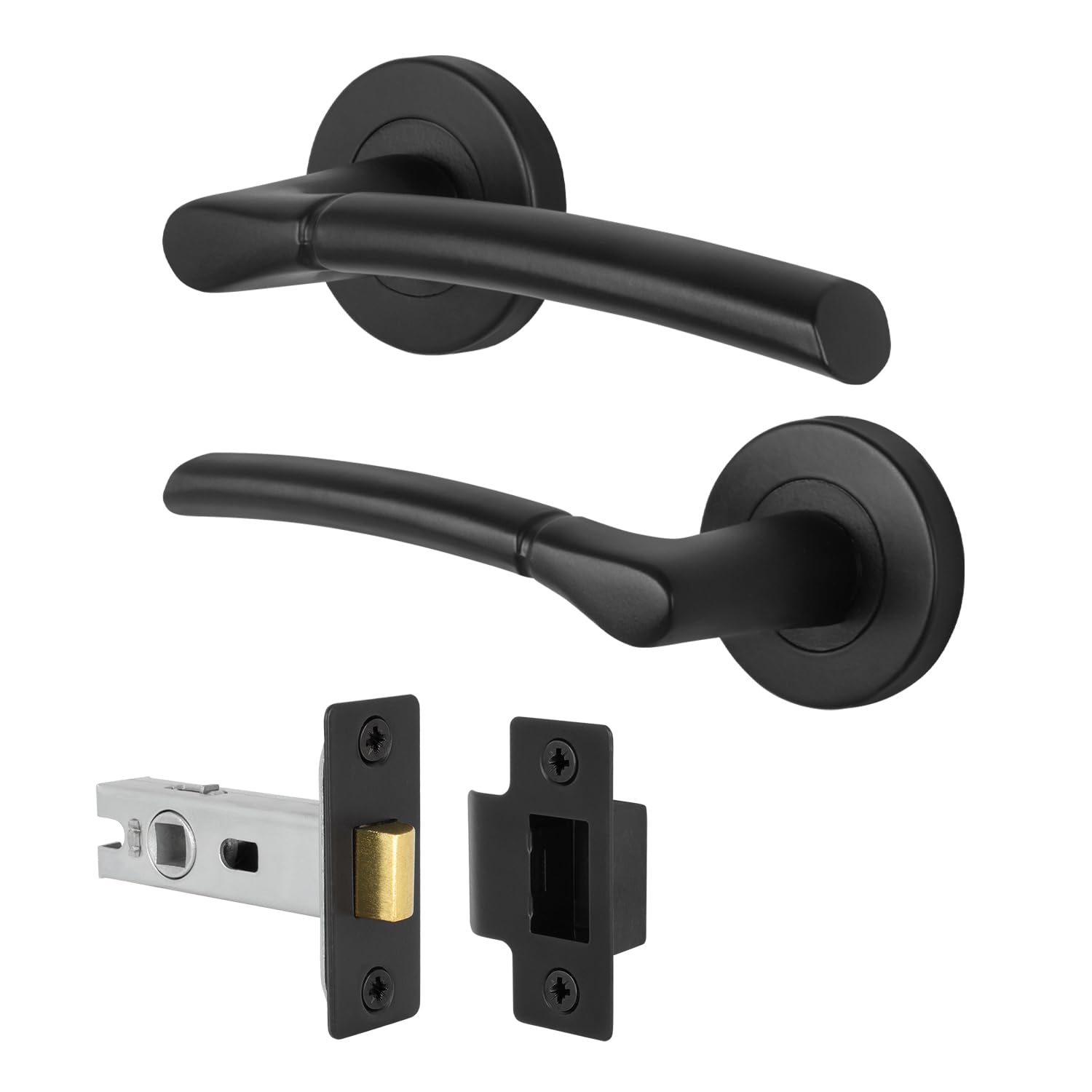 EAI Black Door Handle Latch Set, 1 Pair Internal Lever on Rose Matt Black Door Handles & Latch (64mm) - Bova Range