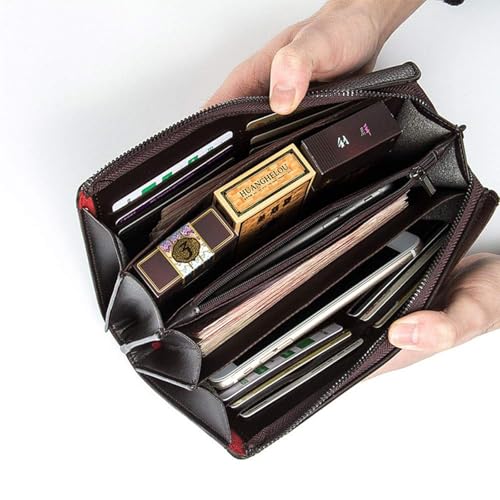 Image of Mens Wallet Long Purse Leather Clutch Large Business Handbag Phone Card Holder Case Gift for Men Father Son Husband Boyfriend, Y-brown, Large, Classic