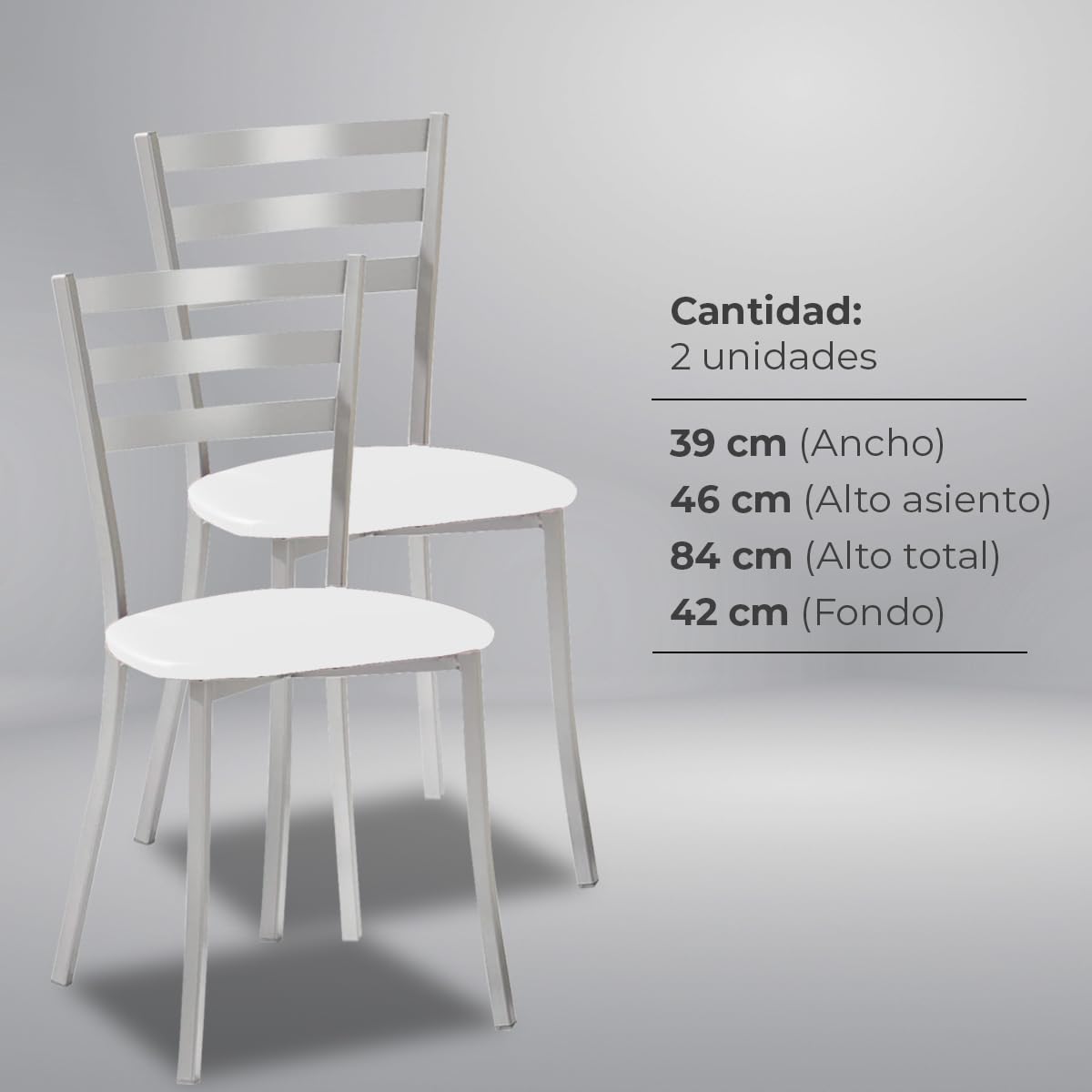 ASTIMESA SCALMBL Due sedie da Cucina, Metallo Pelle Sintetica Alluminio, Bianco, Altura de asiento 45 CMS