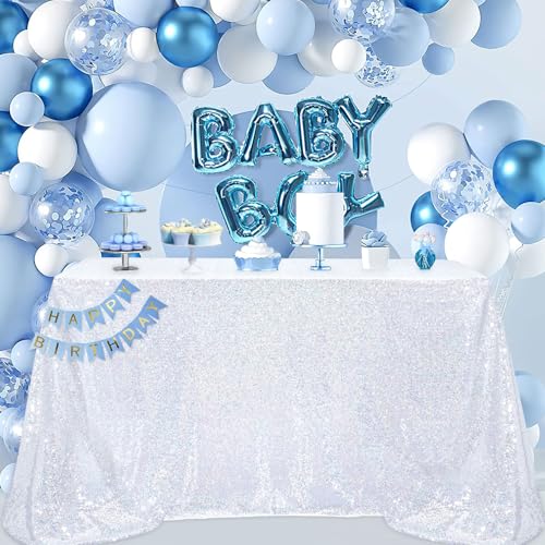 Image of B-COOL Shimmering Sequin Tablecloth Christmas Rectangle Table Cloth Linen Glitter Cake Table Cloth 90x90 Inch for Wedding Party Banquet, Laser Silver