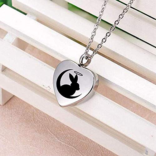 Misyou Urn Necklaces For Ashes Cute Rabbit And Moon Cremation Urn Locket Pendant Stainless Steel Jewelry With Fill Kit And Velvet Bag (Silver Heart Necklace) #TOP1