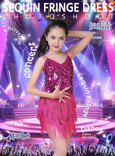 Girls Sequin Fringe Dress - Sparkly Tassel Salsa Cha Cha Latin Dance Dress Modern Ballroom Kids Dancer Outfit4