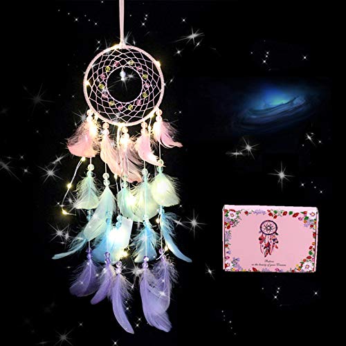 LED Dream Catcher Wall Decor, Dream Catchers for Girls Handmade Colorful Feather Dream Catchers with Light Dreamcatcher Wall Hanging Decor for Bedroom Home