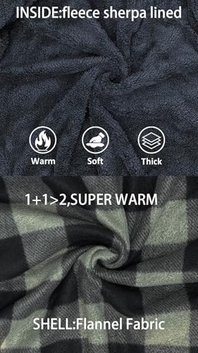 Men’s Zip Up Hoodie Sherpa Fleece Lined Plaid Jacket Flannel Warm Sweatshirts Coat3