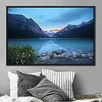 Framed Canvas Wall Art Calming Waters Aerial Cool Lake Landscape Multicolor Photography Realism Relax/Calm - 16x24 inches